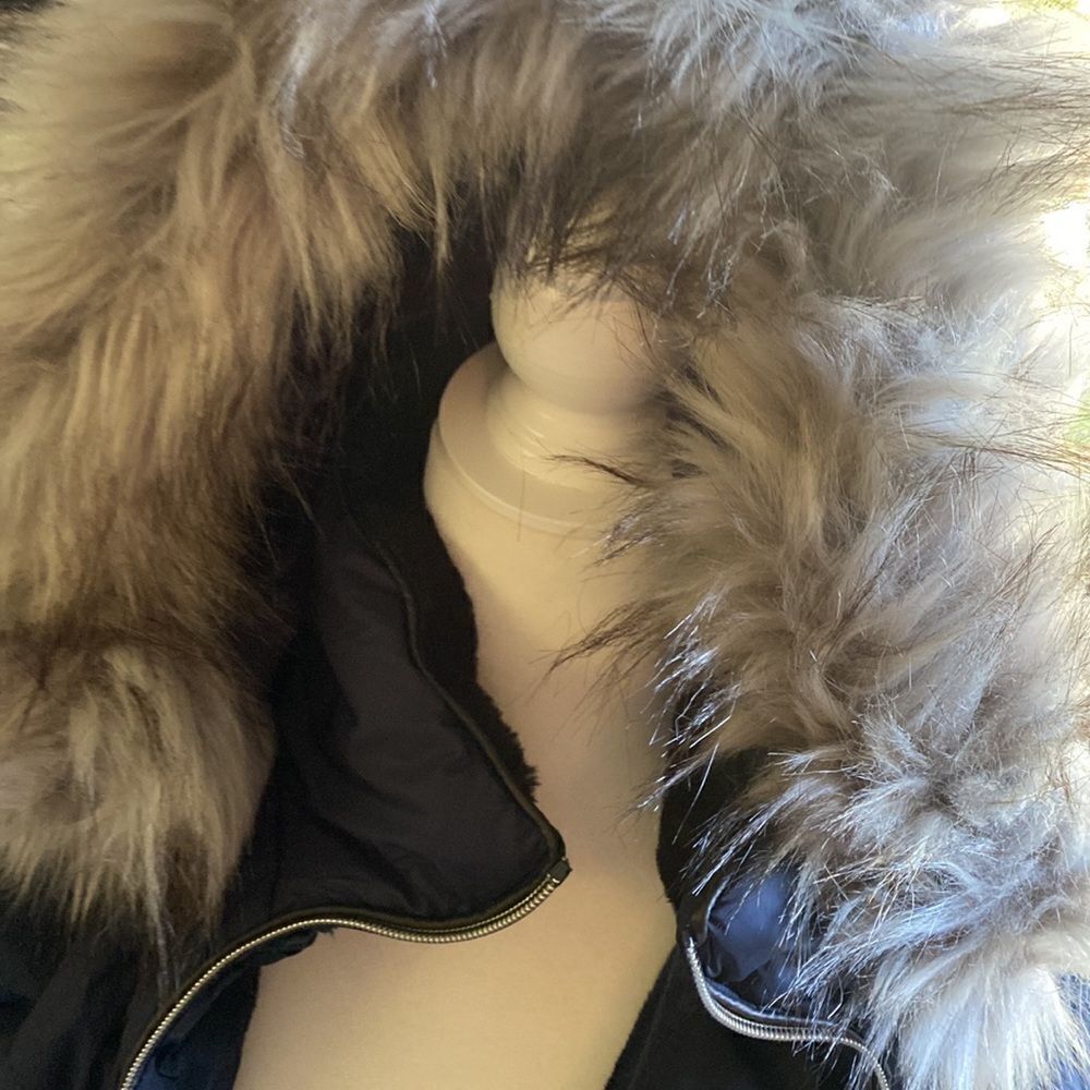 Navy Blue puffer coat thick fur hooded small NEW - Picture 3 of 9